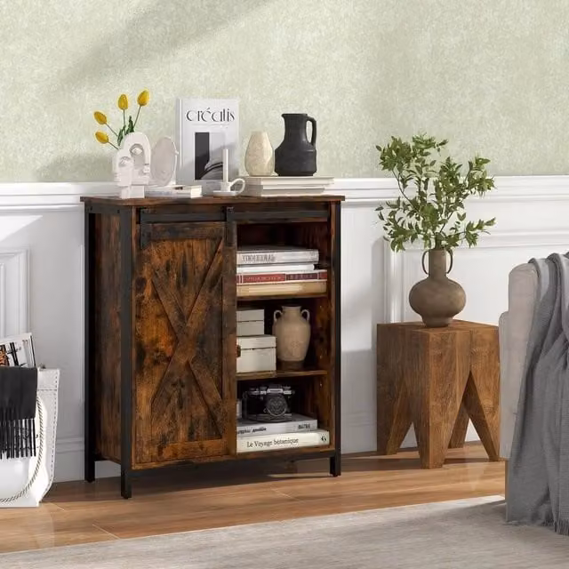 KORVIXA Rustic Accent Storage Cabinet Sideboard in Brown, W/D/H: 100 x 70 x 70 cm