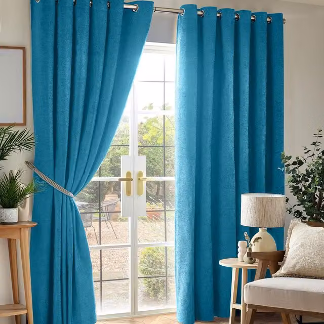 Livinluxury Petrol Chenille Blackout Eyelet Curtains, Thermal Insulating, 229 cm