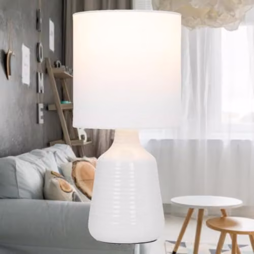 firstchoicelighting Set of 2 Ripple White Ceramic Table Lamps, H 28.5 cm x W 13.5 cm x D 13.5 cm – 2