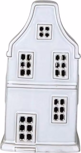 Four Candle White Ceramic House Ornament with LED, Height: 14.5 cm
