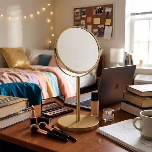 Harbour Housewares Round Gold Metal Pedestal Makeup Mirror, W/H: 18.5 x 35.0 cm – 6