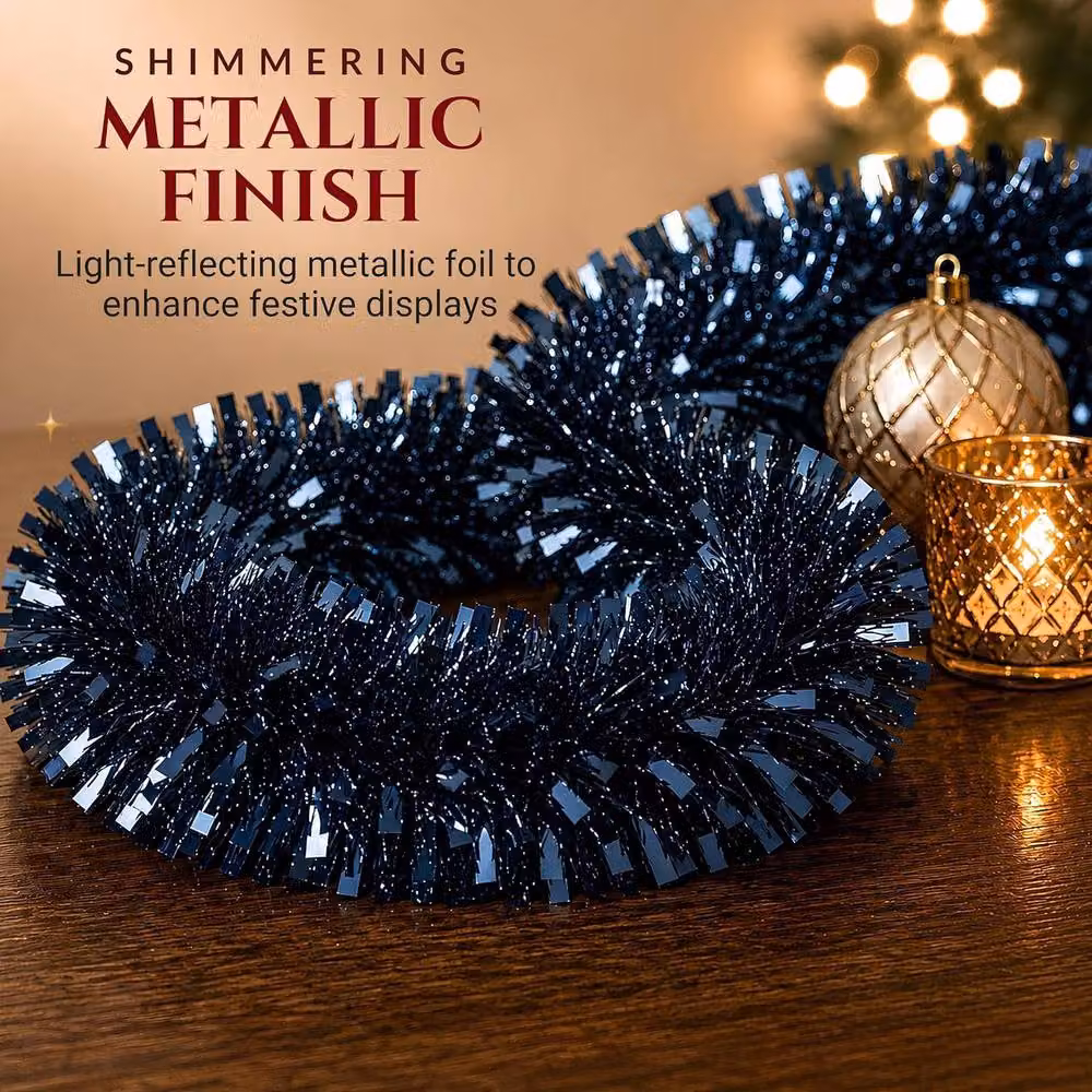 Shatchi Midnight Blue Chunky Tinsel Garland Christmas Decoration, 2 Pack – 8