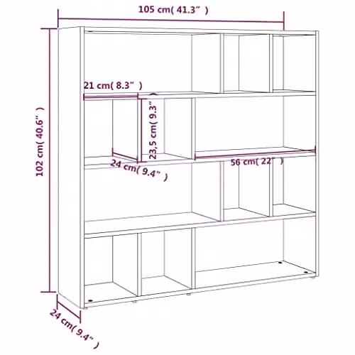 vidaXL Grey Sonoma Book Cabinet and Room Divider W: 105 cm, D: 24 cm, H: 102 cm – 3
