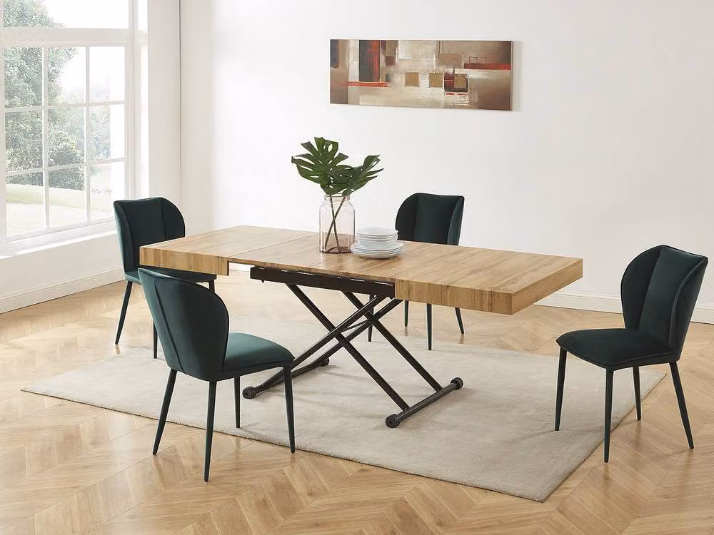 Vente-unique Extendable and Height Adjustable 2-in-1 Rectangular Dining Table in Black and Brown MDF and Metal, W/D/H: 120 x 90 x 75 cm – 4