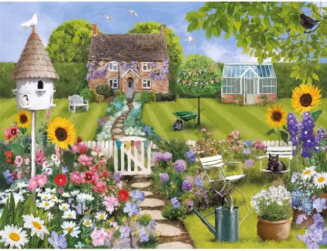 Cottage Garden Path 1000 Piece Landscape Jigsaw Puzzle in Yellow and Multicolour