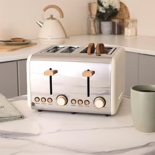 Hamilton Beach 4 Slice Scandi Toaster, 1500W, 6 Browning Controls, Defrost, Reheat and Cancel Settings with Removable Crumb Tray, Matte Cream with Wood Effect - HBT02MC – 2