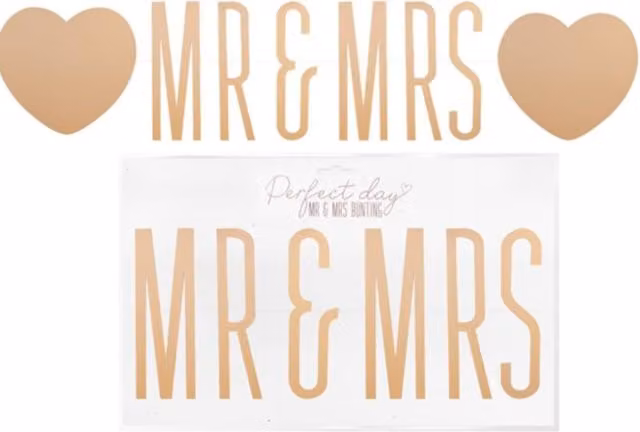 KDMD Gold Mr & Mrs Wedding Bunting with Letters and Hearts