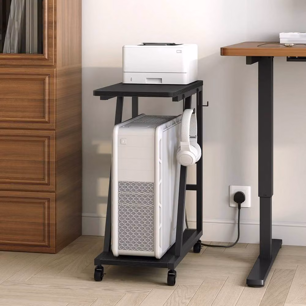 FLAVORA Computer Tower Stand with Charging Station, Black, W: 63 cm, D: 30 cm, H: 69.5 cm – 4