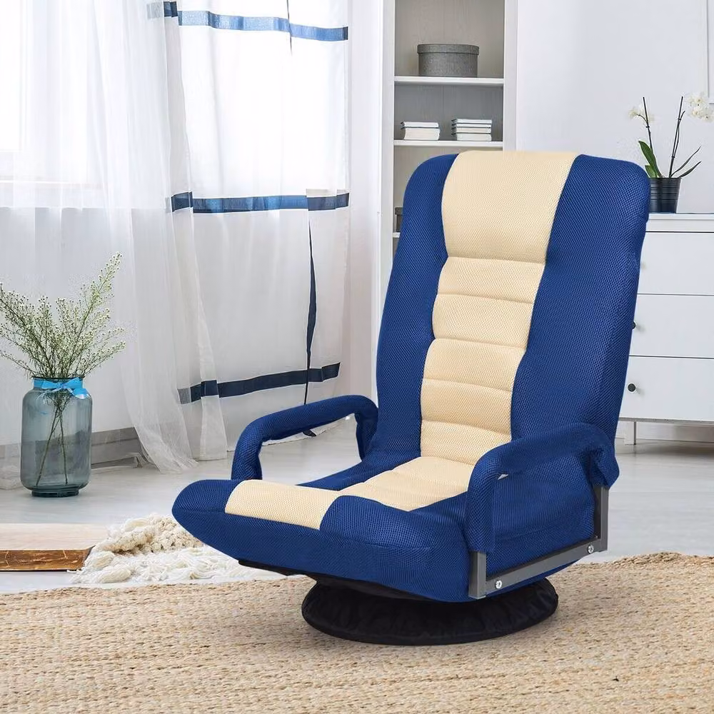 Costway Swivel Folding Floor Gaming Chair with 6-Position Adjustment in Navy Blue – 3