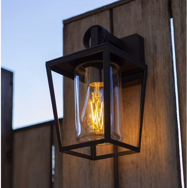 CGC Myla Black Modern Outdoor Wall Light Lantern in Aluminium and Glass