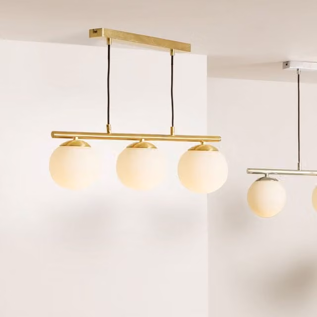 Pacific Lifestyle Art Deco 3 Orb Suspended Ceiling Light in White and Gold/Brass