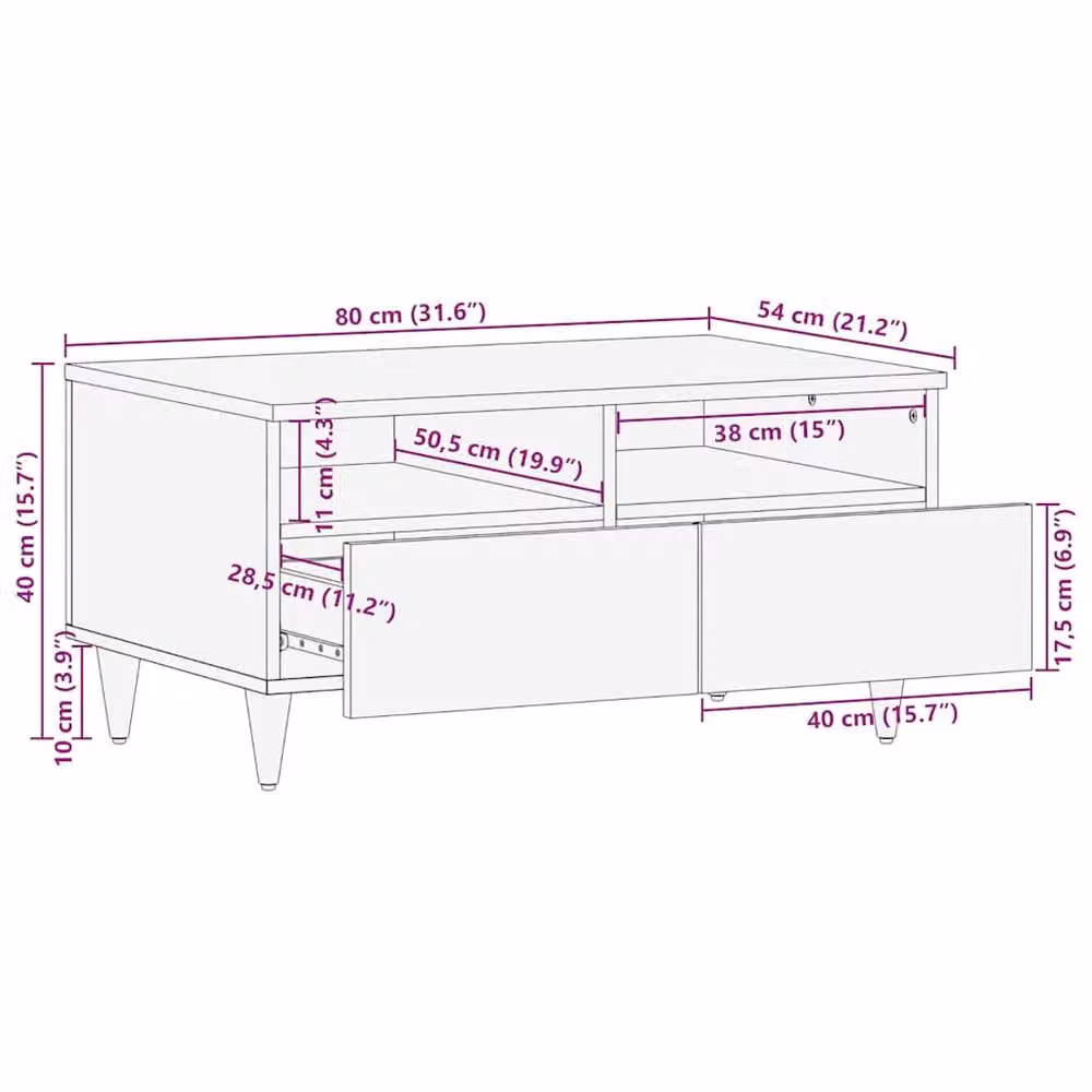 Berkfield Home Beautiful Coffee Table in Light Grey Solid Mango Wood W/D/H: 80 x 54 x 40 cm – 7