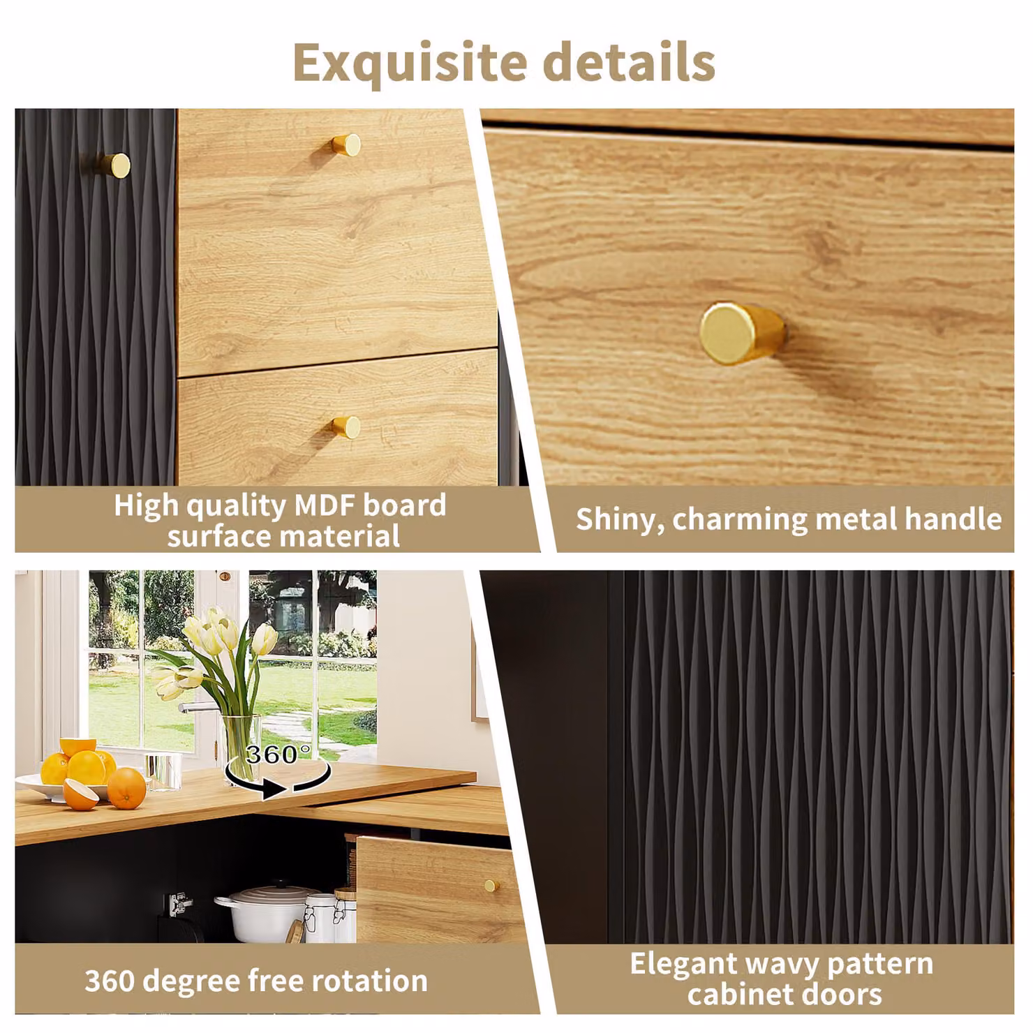 Aosom UK Extendable Bar Table with Pull-Out System, Snack Compartment, Drawers and Shelves, Black and Natural, W: 39 cm, D: 138 cm, H: 104 cm – 7