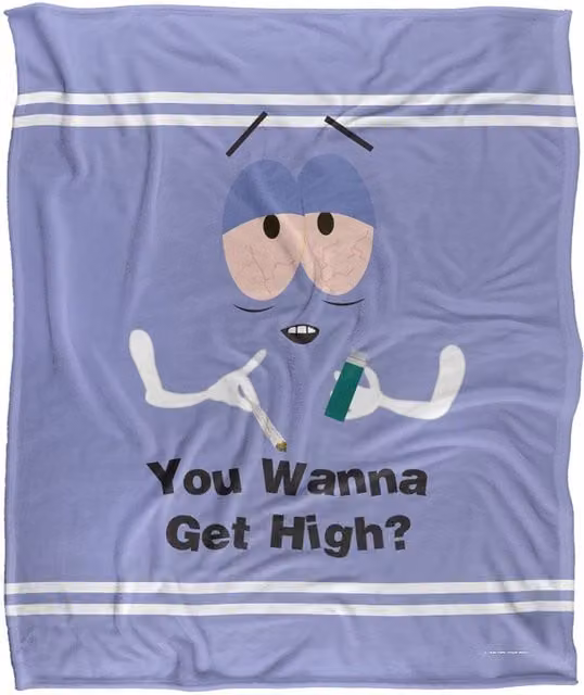 South Park Towelie Wanna Get High Super Soft Fluffy Throw Blanket, White, W/D: 152 x 127 cm