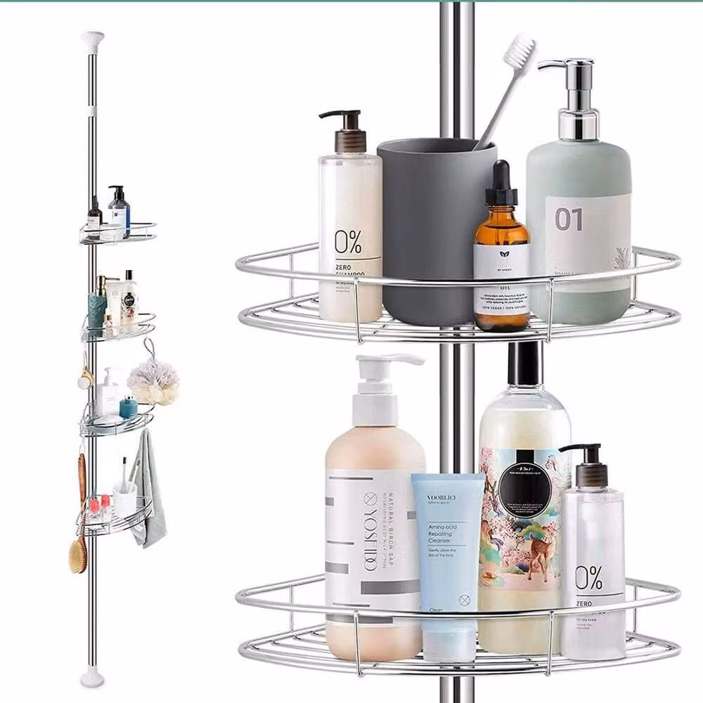 FLAVORA 4 Tier Telescopic Stainless Steel Bathroom Wall Corner Shelf in Silver, Width: 50 cm – 2