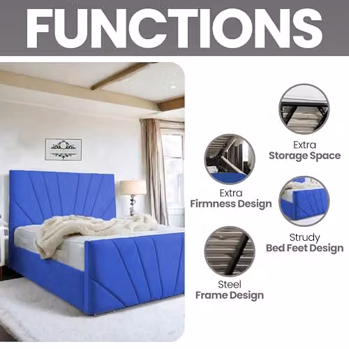 Living Comfort Bedz Sunrise Bed in Blue Plush Velvet with Gas Lift Base and Solid Black Board, W/D/H: 180 x 200 cm – 7