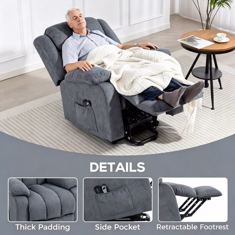 STILVORA Grey Fabric Lift Recliner Chair with Massage and Footrest – 4