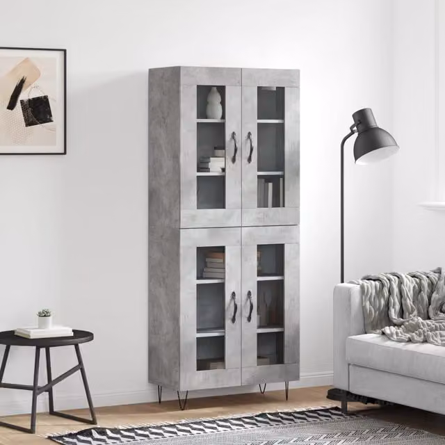 Berkfield Home Industrial Highboard in Concrete Grey with Glass Doors, W/D/H: 69.5 x 34 x 180 cm – 1