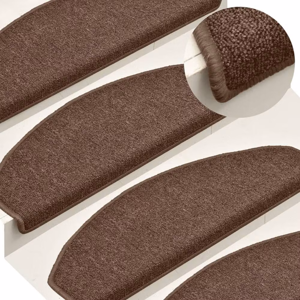 Berkfield Home Self-Adhesive Carpet Stair Treads, 15 Pieces, Brown, W: 65 cm, D: 24 cm, H: 4 cm – 2