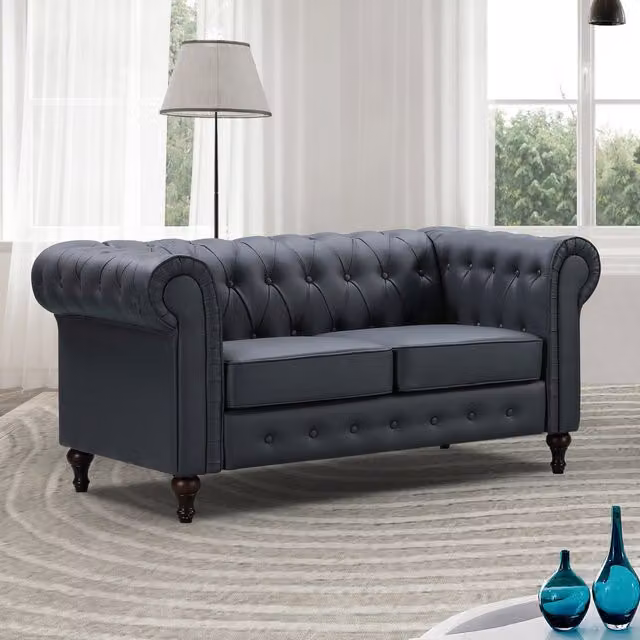 Artemis Home Richland 2 Seat Chesterfield Sofa in Grey Synthetic Leather
