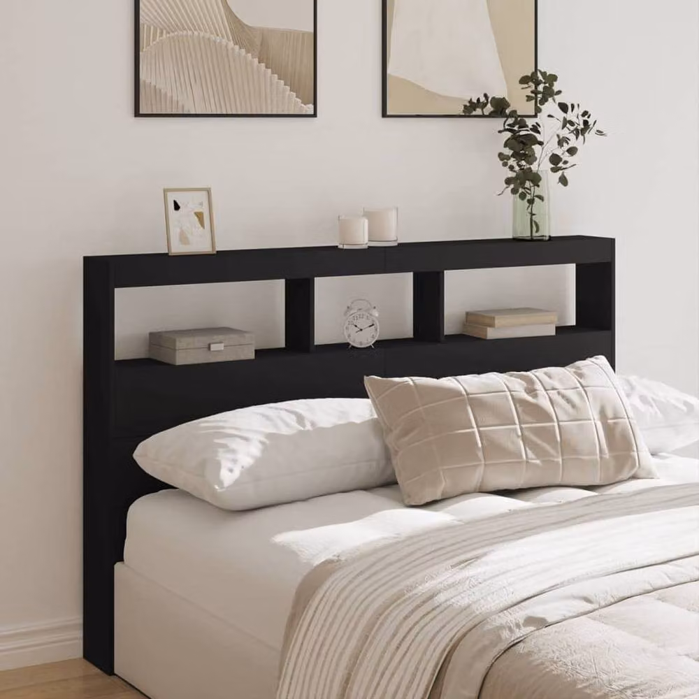 Berkfield Home LED Headboard Cabinet in Black, W: 160 cm, D: 17 cm, H: 102 cm – 2