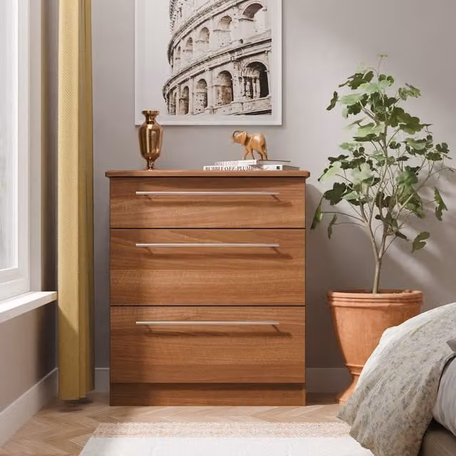 Sherwood Ready Assembled 3 Drawer Deep Chest in Noche Walnut