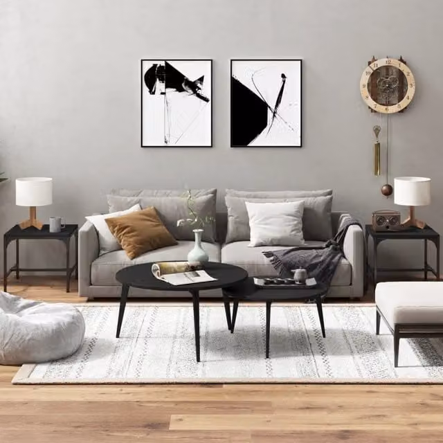 Berkfield Home Set of 2 Black Square Side Tables, W/D/H: 40 x 40 x 35 cm