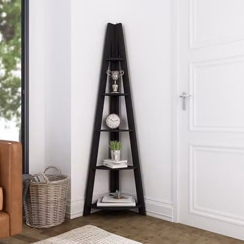 Lemon Pavilion Furniture Tiva 4 Tier Corner Ladder Shelving Unit, Black, W: 38.6 cm, D: 38.6 cm, H: 175.4 cm – 2