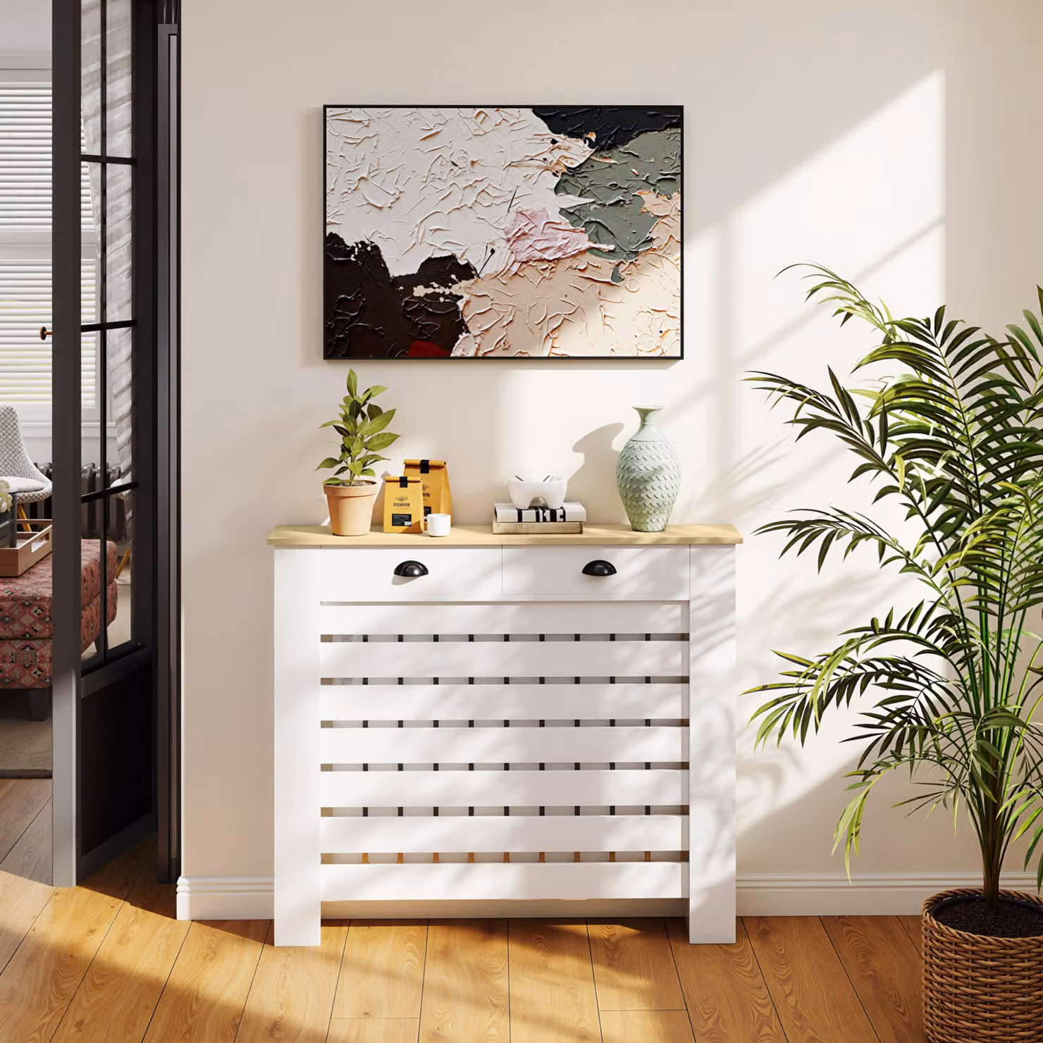 HOMCOM Radiator Cover with Drawer, White, H 95.5 x W 111 cm – 4