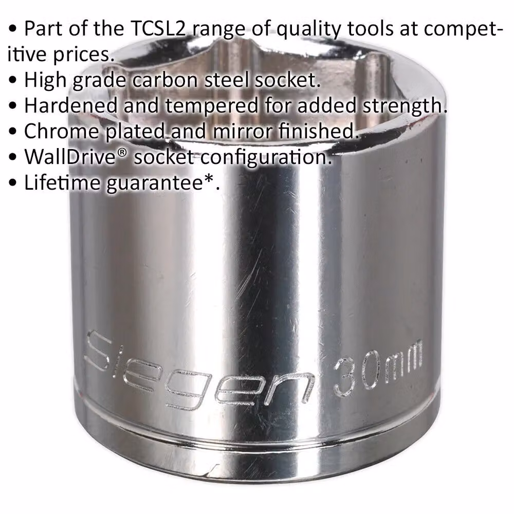 Loops 30mm Chrome Plated 1/2 inch Square Drive Socket in Silver Carbon Steel – 2