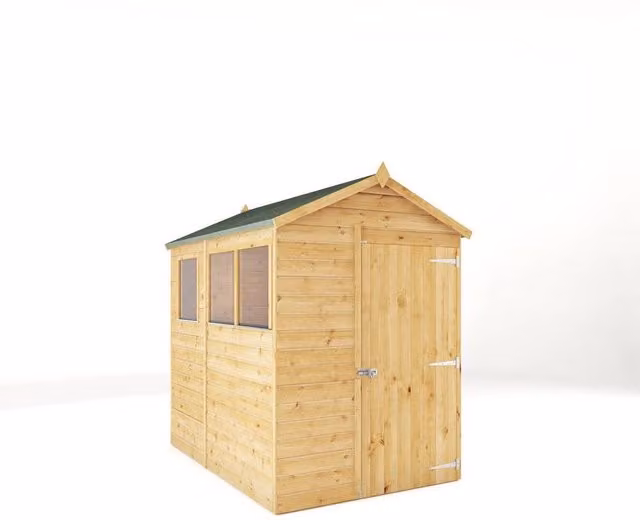 Mercia Modular Shiplap Apex Wooden Garden Shed in Light Brown, W: 159.3 cm, D: 221.4 cm, H: 215.9 cm