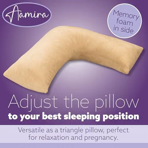 Aamira Adjustable Memory Foam Wedge Pillow with Removable Beige Velvet Cover for Neck, Shoulder and Back Support – 5