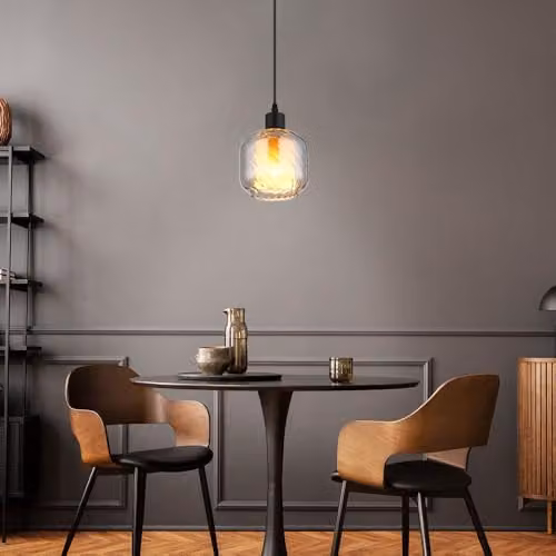 Netlighting Xia Dome Pendant Light in Matt Black with Grey Glass Shade, E27, Height Adjustable – 4