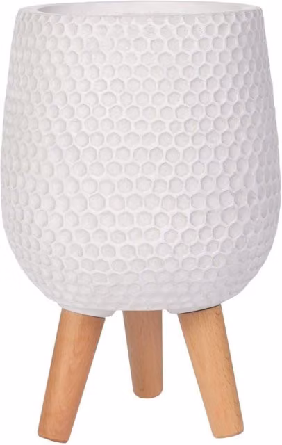 IDEALIST Mid-Century Round Tabletop Indoor Planter in White