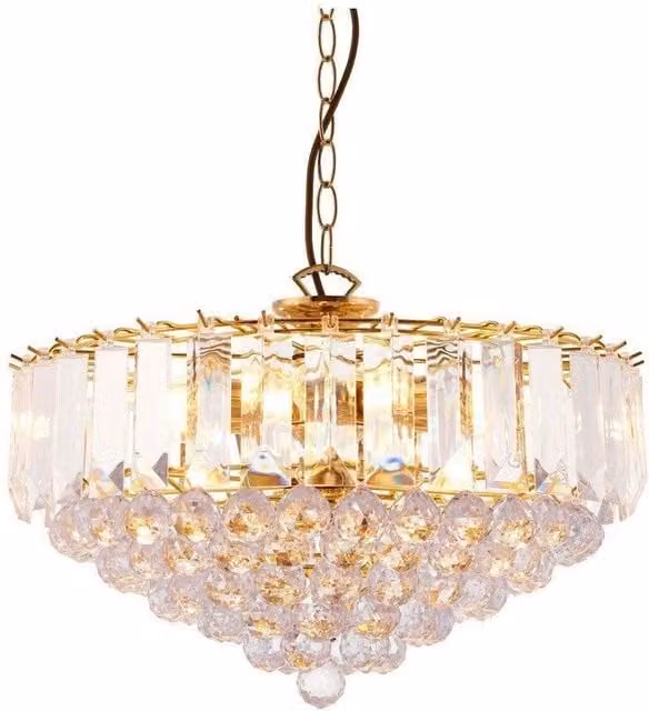 Netlighting Fargo 6 Light Ceiling Pendant Lamp in Gold and Brass with Transparent Acrylic