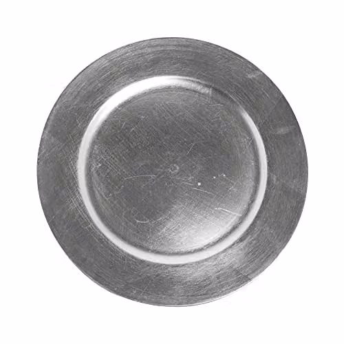 Simpa Decorative Reusable Plastic Charger Plates in Silver, 33cm Diameter, Set of 6 – 1