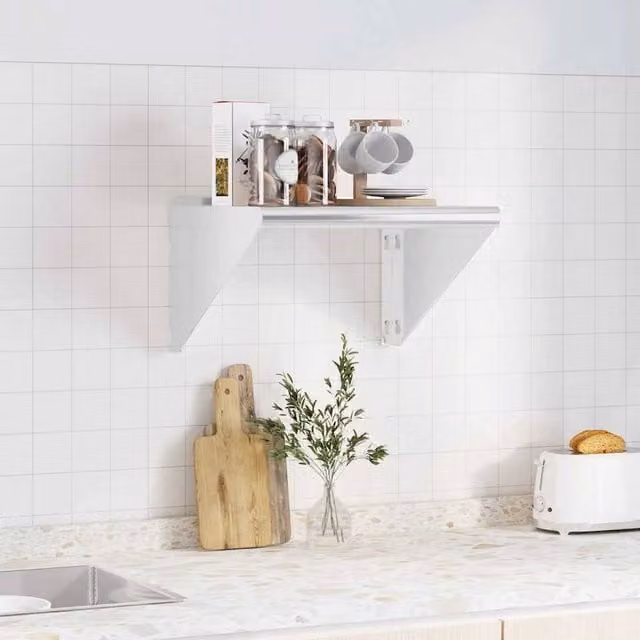 Berkfield Home Wall Mounted Metal Shelf in Silver, W: 50 cm, H: 45 cm, D: 31 cm