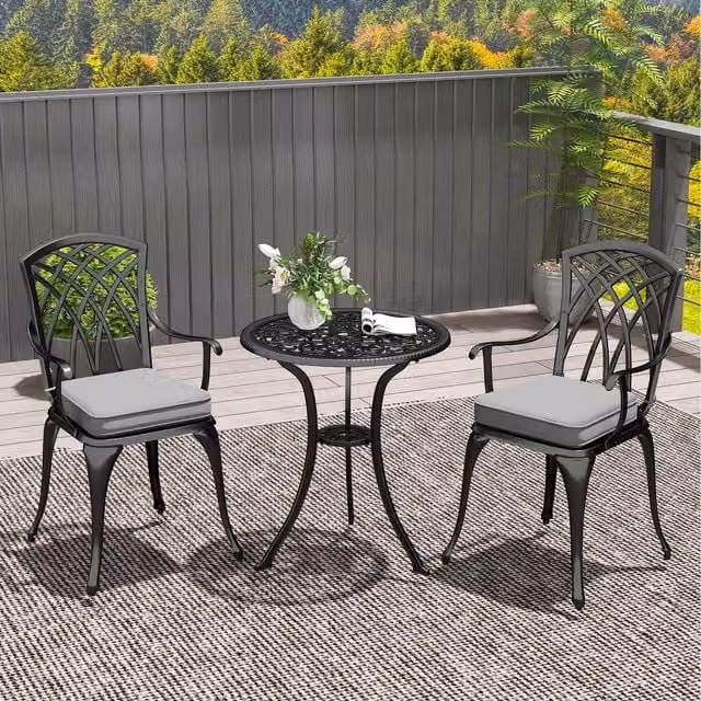 Outsunny 3 Piece Cast Aluminium Garden Bistro Set in Black