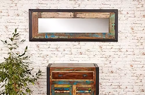 Baumhaus Urban Chic Medium Mirror in Multicolour Reclaimed Wood and Metal, H 150.0 x W 55.0 x D 2.5 cm – 1