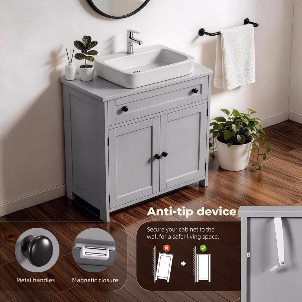 EONLION Grey Under Sink Bathroom Cabinet with Internal Drawers and Hinged Doors, Width: 60 cm – 3