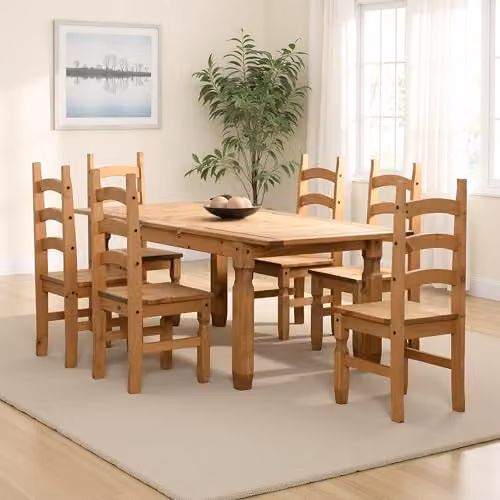 Seconique Corona Extendable Rectangular Pine Dining Set with 6 Chairs in Brown – 2