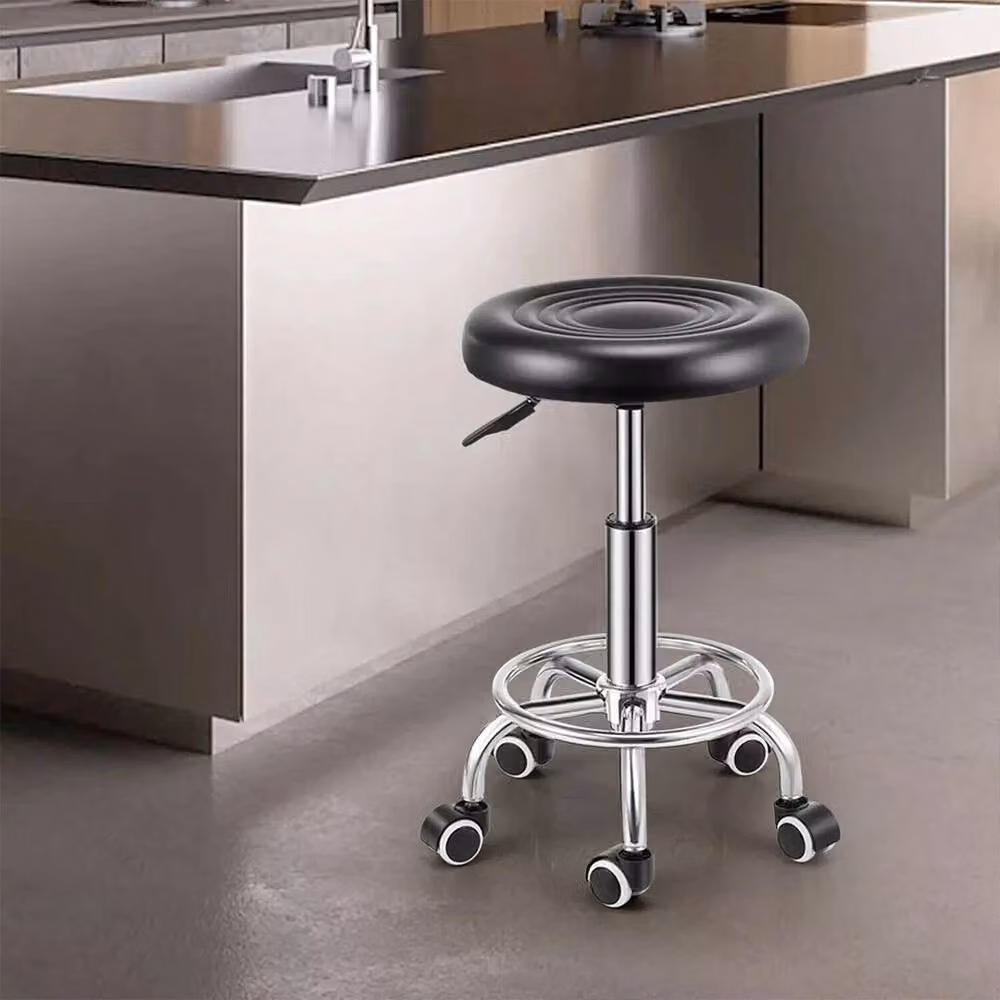 FORGEVIO Black Adjustable Height Swivel Gas Lift Stools with Synthetic Leather and Metal Frame – 4
