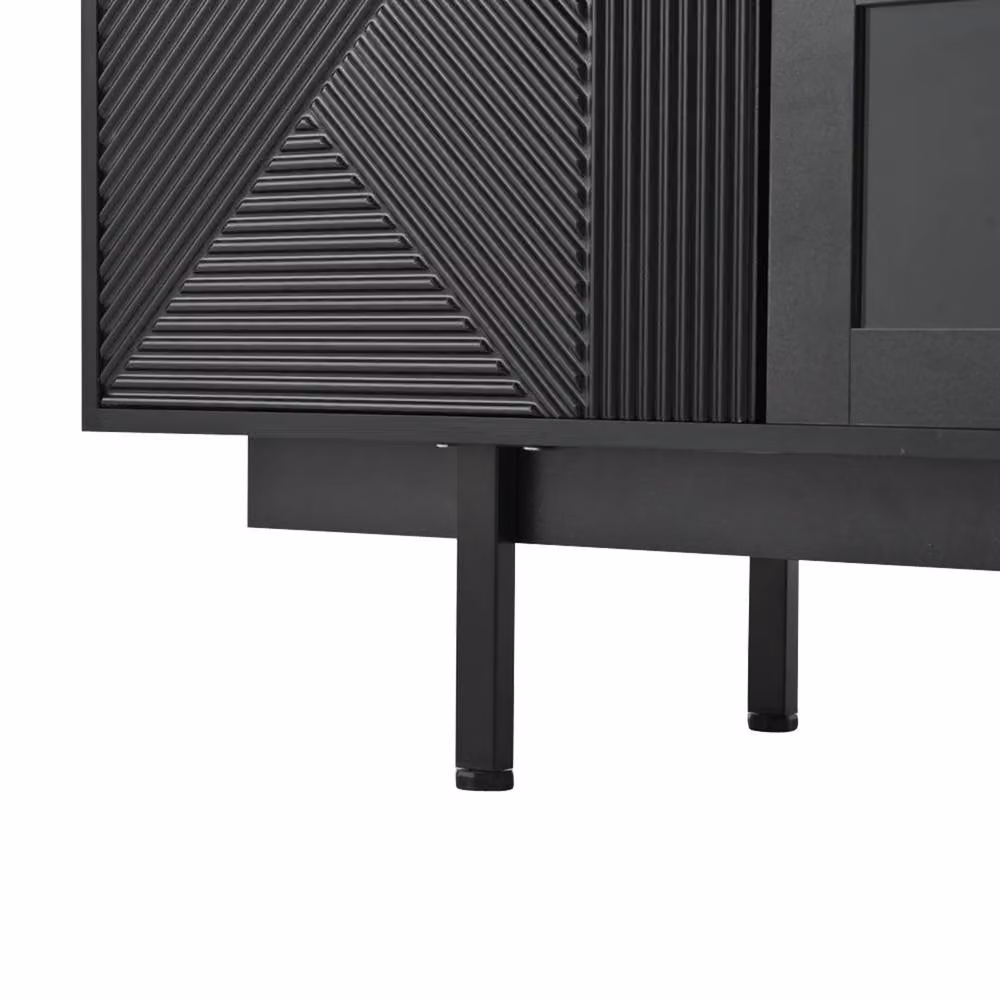 Merax Modern Black TV Unit with Glass Door and Drawers, W: 200 cm, D: 40 cm, H: 50.5 cm – 5