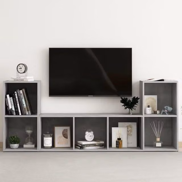 Berkfield Home 3 Piece TV Cabinet Set in Concrete Grey Engineered Wood – 1