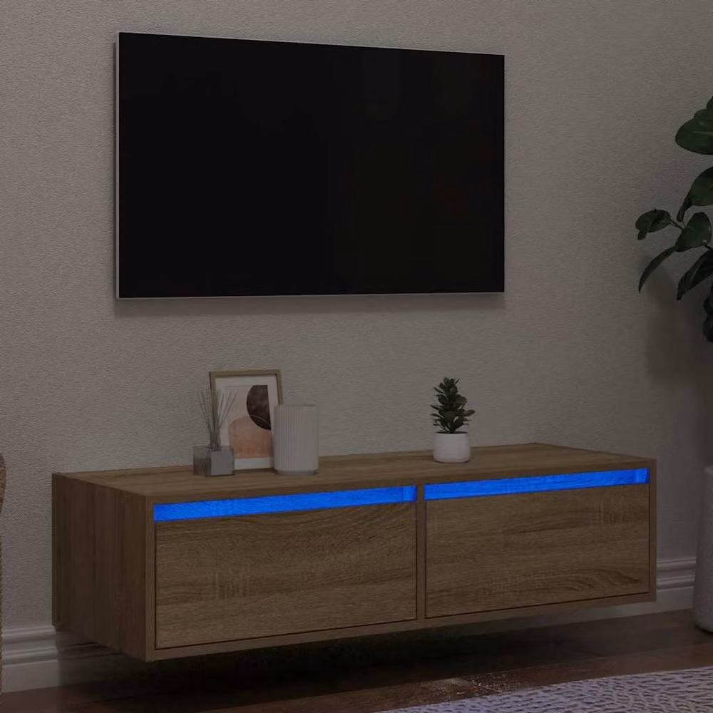 Berkfield Home Modern TV Cabinet with LED Lights in Sonoma Oak Brown, W: 100 cm, D: 35.5 cm, H: 25 cm – 2