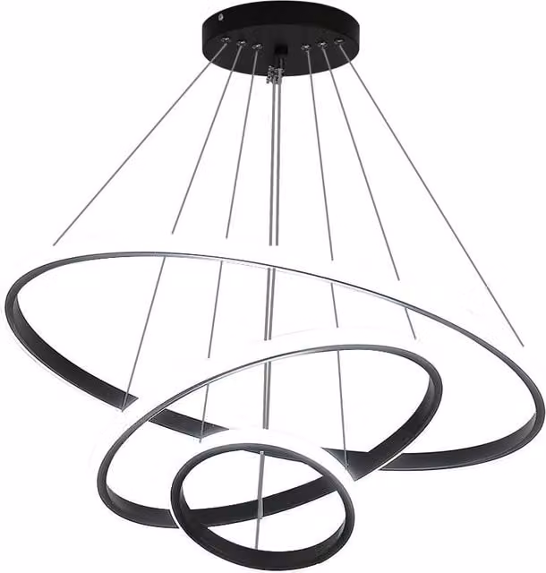 Goeco Modern Black 3-Ring LED Pendant Light, 36W 3-Colour Adjustable Chandelier – 1