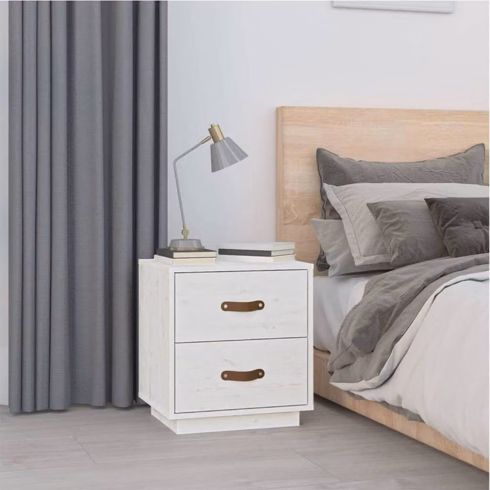 Berkfield Home White Solid Wood Pine Bedside Cabinet, W/D/H: 40 x 34 x 45 cm – 2