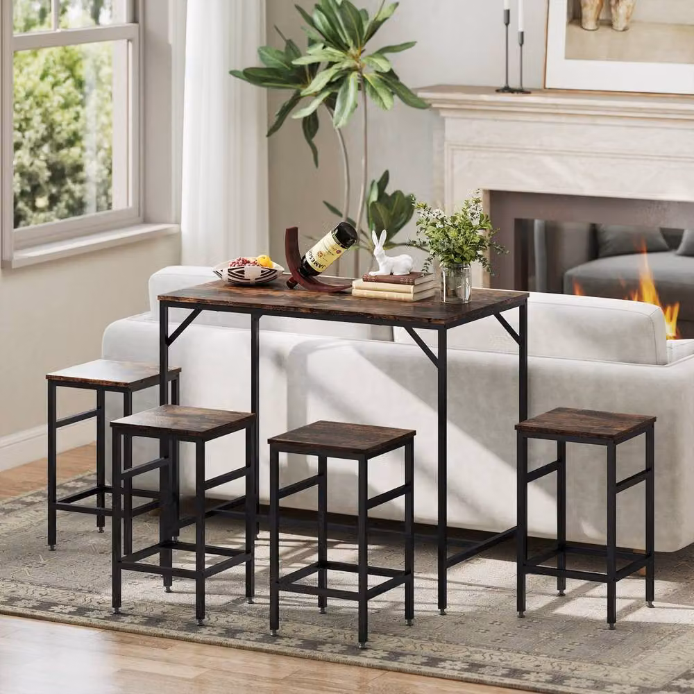 Wyld Haus Vimose 5 Piece Rustic Brown Breakfast Bar Table and Stool Set in Black – 7