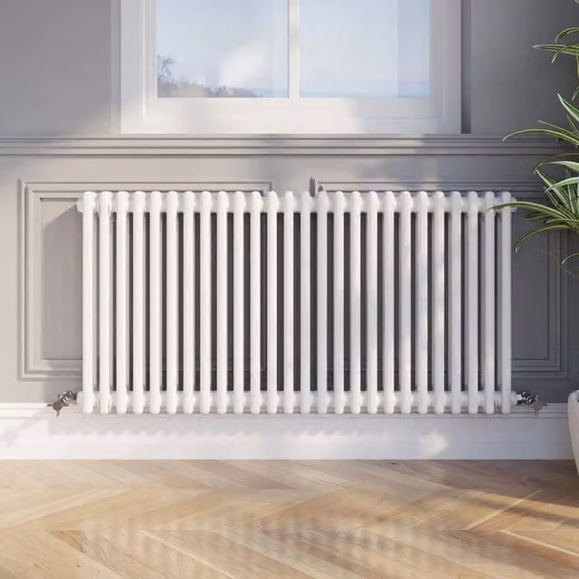 Temprazo Traditional Colosseum Double Bar Column Radiator in White, H: 60.5 cm x W: 30.0 cm x D: 7.0 cm