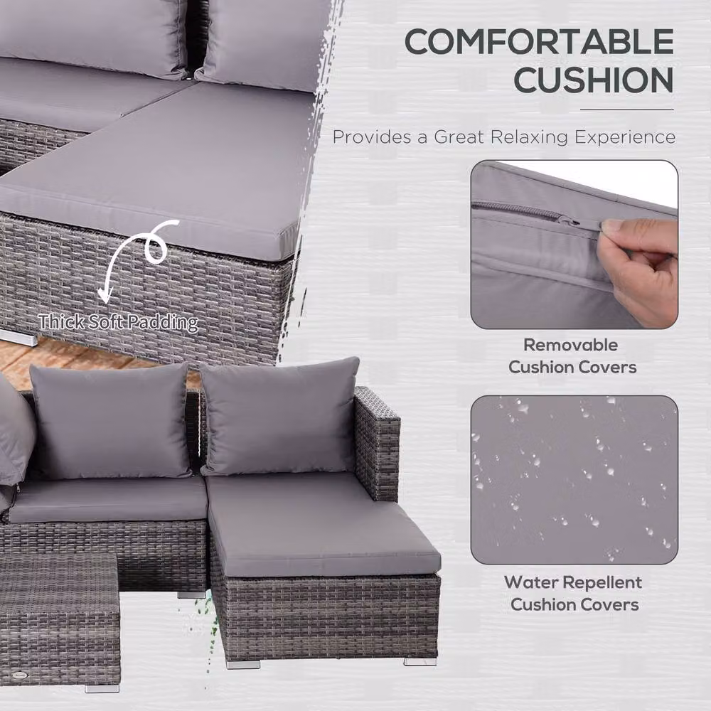 STILVORA 4-Seater Grey Sofa with Storage and Metal and Rattan Details – 3